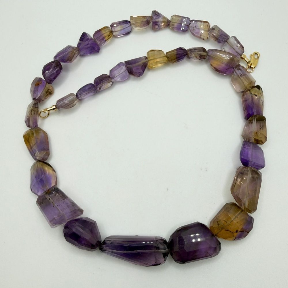 19" faceted, graduated "irregular" cut AMETRINE w/ 14kt yellow gold clasp!